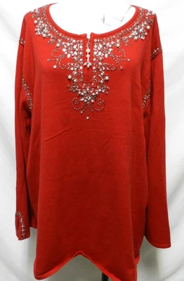 Quacker Factory Sequin Beaded knit red Christmas Sweater Top Size Sz XXXL  3X - Image 1 of 4