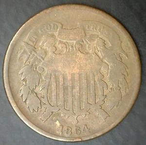 1864 2 Cents United States Type Coin Copper Two Cent Coin 2c GOOD CONDITION - Picture 1 of 2