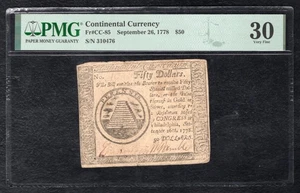CC-85 SEPTEMBER 26, 1778 $50 FIFTY DOLLARS CONTINENTAL CURRENCY NOTE PMG VF-30 - Picture 1 of 2