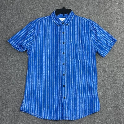 Camisa Onia Para Hombre Mediana Azul Rayas Mezcla de Lino Manga Corta Bolsillo con Botones Foto 1 de 4