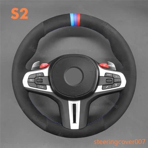 Black Suede M Stripe Steering Wheel Cover Stitching Wrap for BMW F95 F96 F97 F98 - Picture 1 of 13