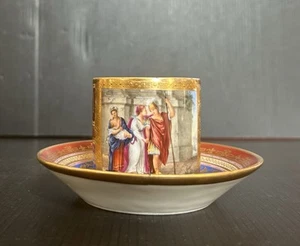 Antique Royal Vienna Style Hand Painted & Gold Gilt Demitasse Cup & Saucer Set - Picture 1 of 22