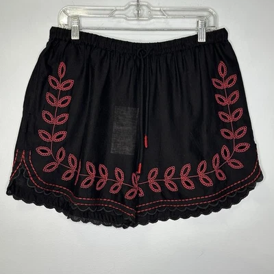 Pantalones Cortos Zara Mujer Negro Rojo Bordados Boho Cintura Elástica Talla L ¡NUEVOS CON ETIQUETAS! Foto 1 de 4