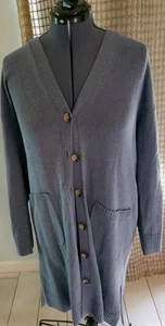 Talbots Cardigan Sweater Midi Maxi NEW NWT Steel Blue Gray Linen Cotton Modal - Foto 1 di 13