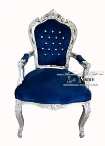 Stuhl Sessel Still Louis XV Barock Empire Silber Samt Blau AL2729 - Bild 1 von 2