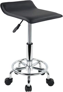 Taburete enrollable ajustable en altura cuadrada con reposapiés cojín de asiento de cuero PU - Imagen 1 de 12