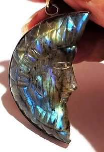 Collar Colgante ATQ Tallado Labradorita Hombre en la Luna Plata Esterlina 50 Gramos - Imagen 1 de 24