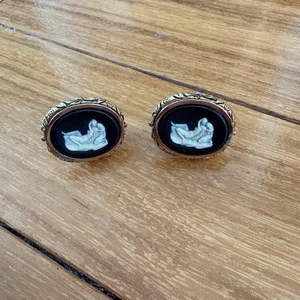 Vintage Dante schwarz & goldfarbene Kamee Statue Stil Manschettenknöpfe  - Bild 1 von 5