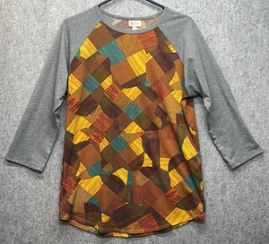 LuLaRoe Women's Large Gray 3/4 Sleeve Shirt Fall Color Pattern Chest Back - Picture 1 of 9