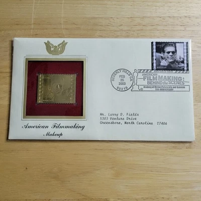 American Filmmaking Makeup 22kt Gold Replica Stamp 1st Day w/card - Image 1 of 4