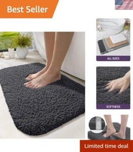 Rectangular Non-Slip Microfiber Bath Rug - Ultra Absorbent Charcoal Mat 24x16 - Picture 1 of 10