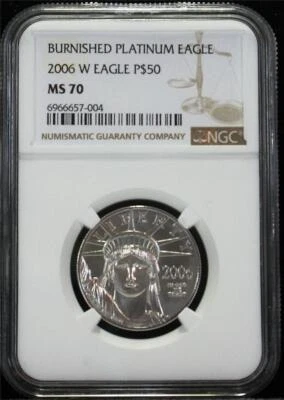 2006-W $50 1/2 oz Low Mintage Very Rare .9995 Burnished Platinum Eagle NGC MS 70 - Image 1 of 2