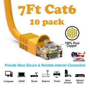 7Ft CAT6 Ethernet Cable Lan Network CAT6 Internet Modem RJ45 Patch Cord Yellow - Picture 1 of 3