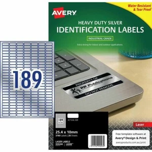 Avery 959200 Metallic Laser Labels L6008 H/Duty 25.4mm x 10mm 189 Up 20/Sheet - Picture 1 of 1