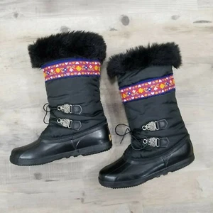 Stivali invernali Sorel neri e floreali foderati boho pelliccia sintetica donna taglia 7 Canada - Foto 1 di 9