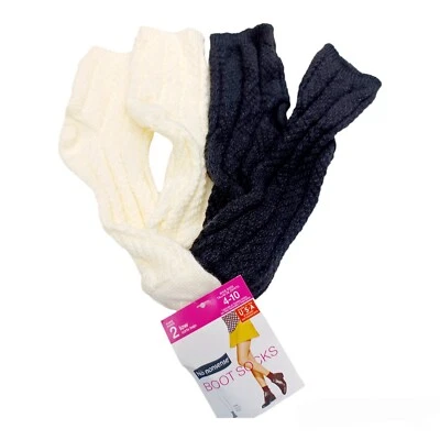 2 Pares de Calcetines Bota Para Mujer No Nonsense-Zapato Talla 4-10-Marfil-Negro Foto 1 de 3