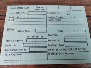 Granda Television Stock Status Card Technician Repair Card Job Lot x 90+ Vintage - Picture 1 of 8