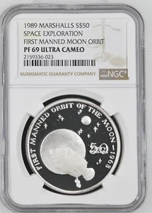 1989 Marshall Islands Space First Manned Moon Orbit Silver $50 - NGC PF69 UC - Picture 1 of 2