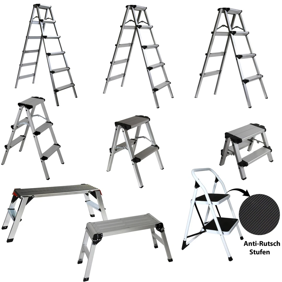 Aluleiter Doppelleiter Klapptritt Klapp Trittbank 150 kg Stehleiter Klappbar - Bild 1 von 1