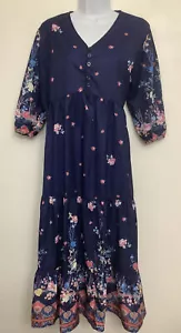 Vestido Hekka Para Mujer Talla Grande Azul Marino Rosa Floral Vestido Nuevo - Imagen 1 de 15