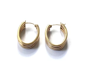 9ct Yellow Gold Triple Hoop Earrings - Gold Hoop Earrings - Picture 1 of 16