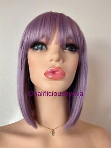 Pastel Purple Bob Wig With Bangs Straight Short Ten Inch Long Heat Ok