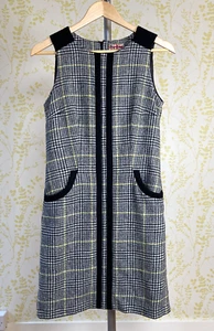 BODEN black white houndstooth check wool shift pinafore dress 8 R Tweed by MOON - Picture 1 of 12