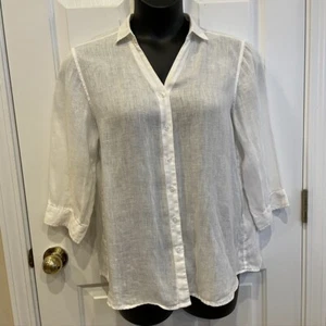 Blusa Investments Damas Talla M Blanca 100% Lino, Manga 3/4, Cuello en V - Imagen 1 de 12