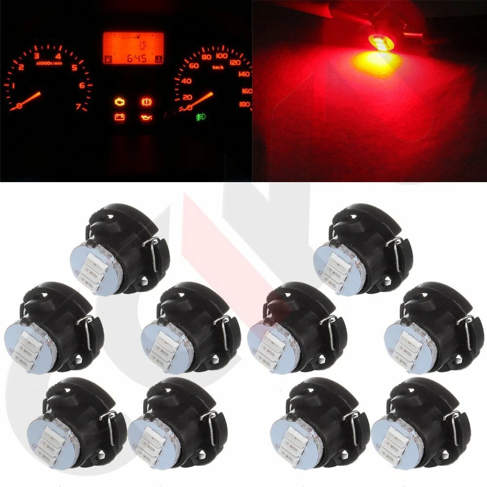 10X Ultra Red T5 /T4.7 Neo Wedge 3SMD LED Dash A/C Climate Control Light Bulbs - Image 1 of 4