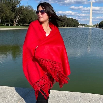 ANDEAN ALPACA BABY ALPACA HANDMADE WOMEN RED SHAWL CAPE M - Image 1 of 4
