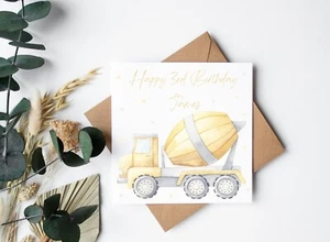 Personalised boys cement mixer digger birthday card - Picture 1 of 1