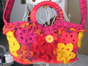 HANDGEFERTIGTE WOLLHALSKOFFER TASCHE TÜTE 6.5 TASCHE LÄNGE 13 ROSA UND GELB - Picture 1 of 10