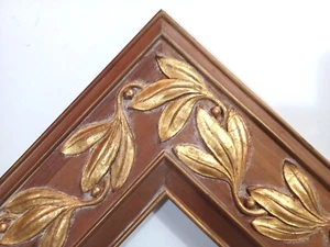 28 X 38 5" WIDE WOOD HANDCARVED ANTIQUED PICTURE FRAME GOLD LEAF DECORATION - Picture 1 of 10
