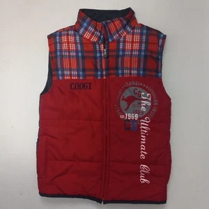 COOGIE Full Zip Puffer Vest Boys Size 5 Red/Blue Plaid  - Picture 1 of 3