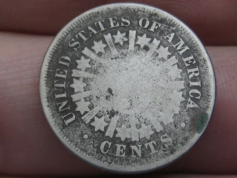 1867 Shield Nickel 5 Cent Piece- With Rays- Good Reverse Details Cover