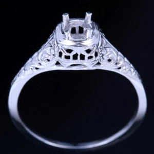 Sterling Silver Vintage Antique Ladies Jewelry Round 4.5-5mm Semi Mount Ring - Picture 1 of 9