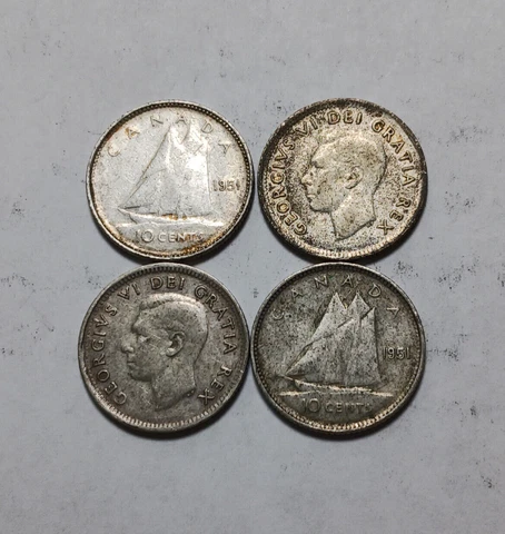 1x 1951 Canada 10 Cents - One Canadian Silver Dime - George VI Cover