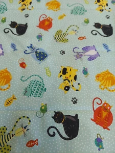 Feeline Good - Light Aqua Tossed Katzen 1/2 Yard Wilmington Stoff  - Bild 1 von 2