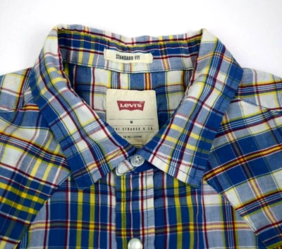 Vintage Levi's Western Shirt Size M 80s 90s Blue Plaid Pearl Snap SS Grunge - Image 1 of 4