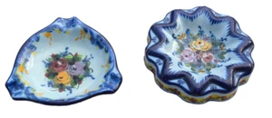 2 Vestal Alcobaca Portugal Tray Ashtray Vintage Pottery Hand Painted Blue 4”W - Picture 1 of 12