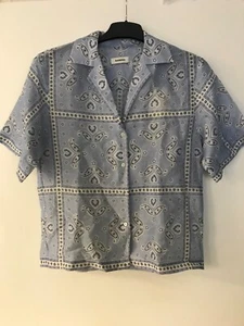 SANDRO women's Short-Sleeved Bandana Print Shirt,blue/white size 0 - Picture 1 of 3