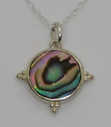Sterling Silver & Abalone Shell Vintage Art Deco Antique Round Pendant Necklace