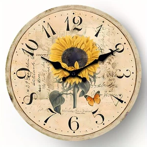 10 inch large yellow sunflower clock,wooden silent wall clock non ticking - Picture 1 of 10