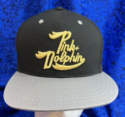 De Colección Pink Dolphin Streetwear/Skater Negro/Gris Algodón Ala Plana Gorra, Correa Ajustable Foto 1 de 4