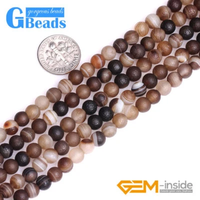 Surtido Rayas Ónix Ágata Escarcha Mate Gemas Redondas Cuentas Sueltas 15" Hilo Foto 1 de 4