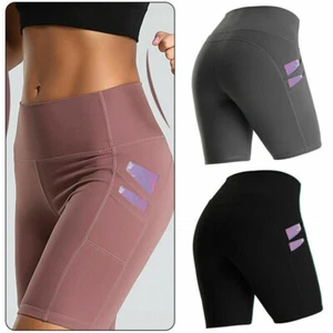 Biker Shorts Women Tummy Control Workout Shorts with Pockets Compression Gym - Picture 1 of 17