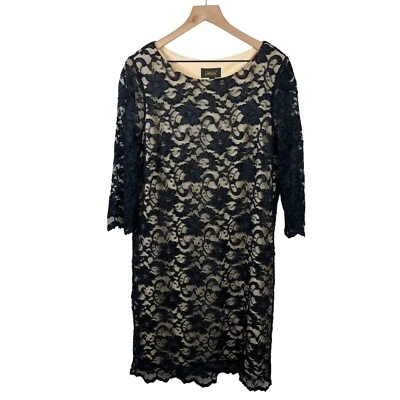 Vestido vaina Alexia Admor para mujer negro con superposición de encaje manga 3/4 hasta la rodilla XL Foto 1 de 4