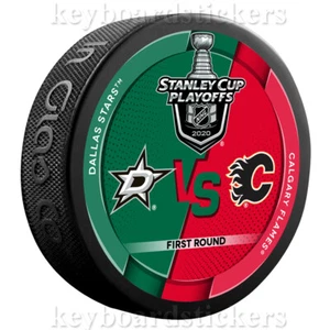 2020 NHL Stanley Cup Playoffs Dueling Hockey Puck Dallas Stars vs Calgary Flames - Picture 1 of 2