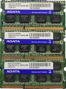ADATA 12GB (3 X 4GB 2RX8 PC3-10600 DDR3-1333 SDRAM Laptop Notebook RAM - Picture 1 of 2