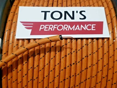 7mm Copper Core BRAIDED CLOTH Oak Orange BLACK SPARK PLUG WIRE DIY per foot - Image 1 of 2